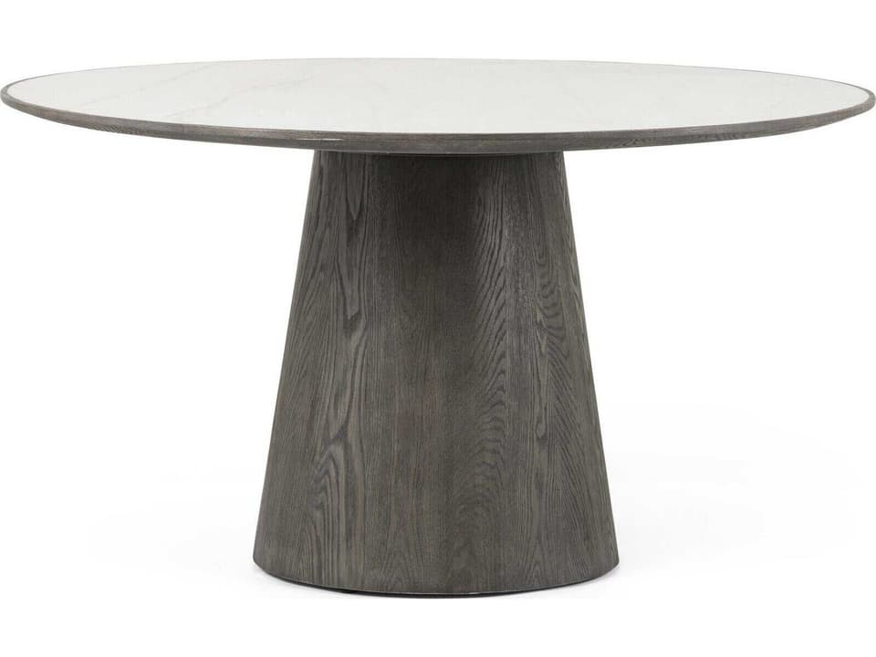 Hughes Skye Round 55 Inch Dining Table in Weathered Dark Oak and White Marble