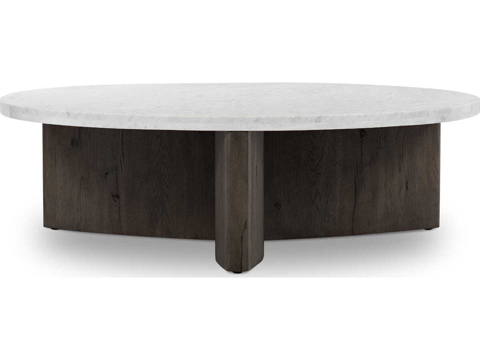 Bina Toli Round Coffee Table with Italian White Marble and Smoked Black Oak
