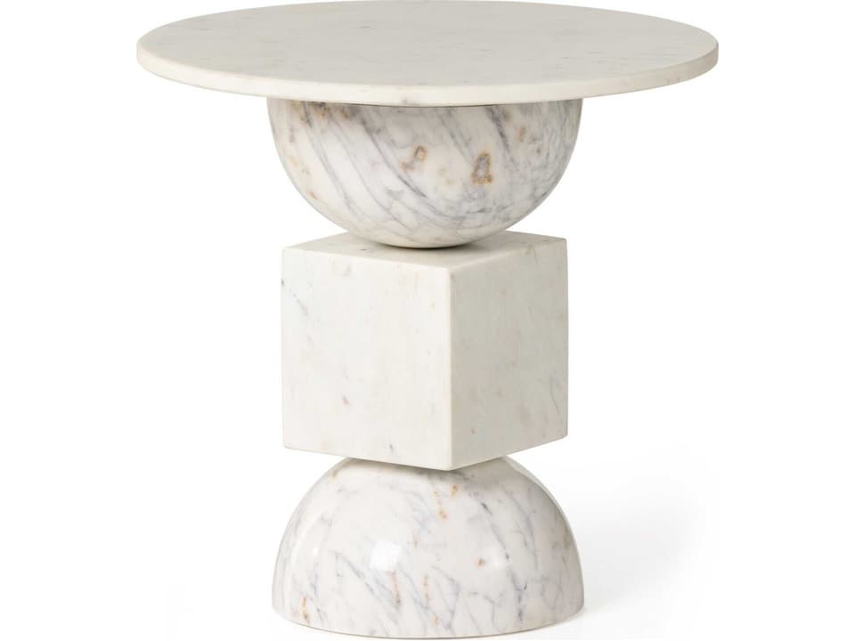 Neda Polished White Marble End Table