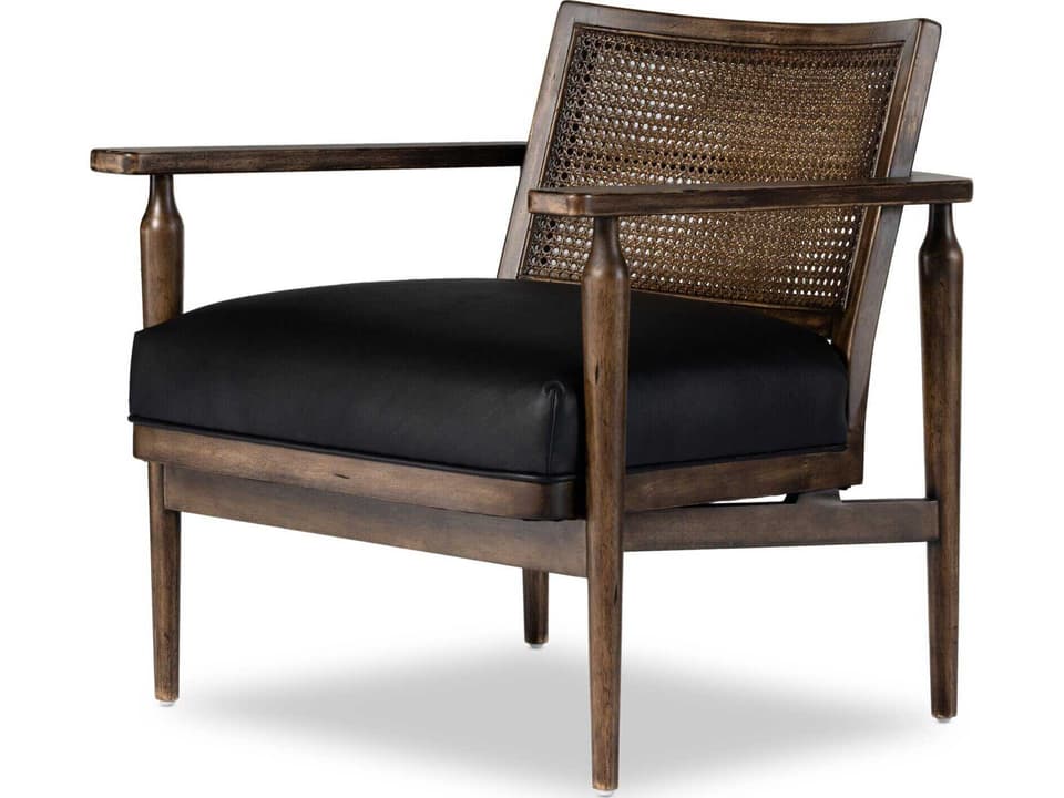 Kensington Xavier Accent Chair in Carson Black Leather and Aged Almond Wood