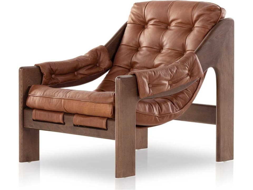 Halston Leather Accent Chair Kensington Tufted Sling Seat