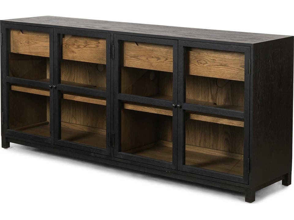 Millie Large Sideboard Matte Black Solid Oak with Tempered Glass