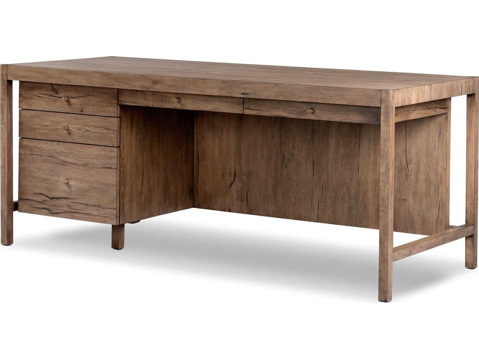 Haiden Suspension Desk in Rustic Grey Veneer and Solid Oak