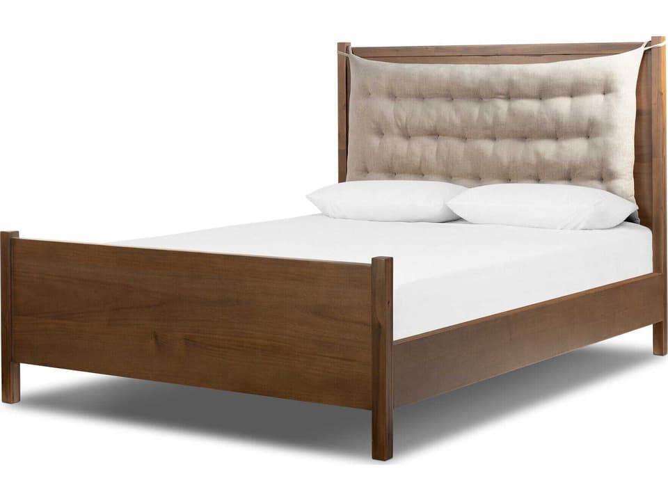 Patten Sullivan Brown Acacia Wood Upholstered King Panel Bed