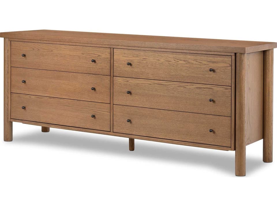 Roark 6-Drawer Dresser in Amber Oak Veneer with Gunmetal Hardware