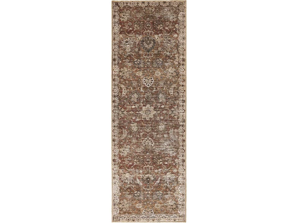 Lucca Bordered Runner Area Rug with Vintage-Inspired Zari Rust Pattern