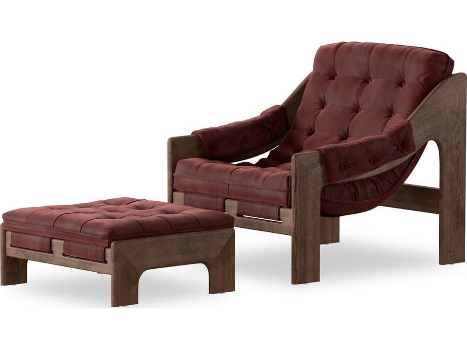 Halston Mid-Century Modern Nubuck Burgundy Leather Accent Chair