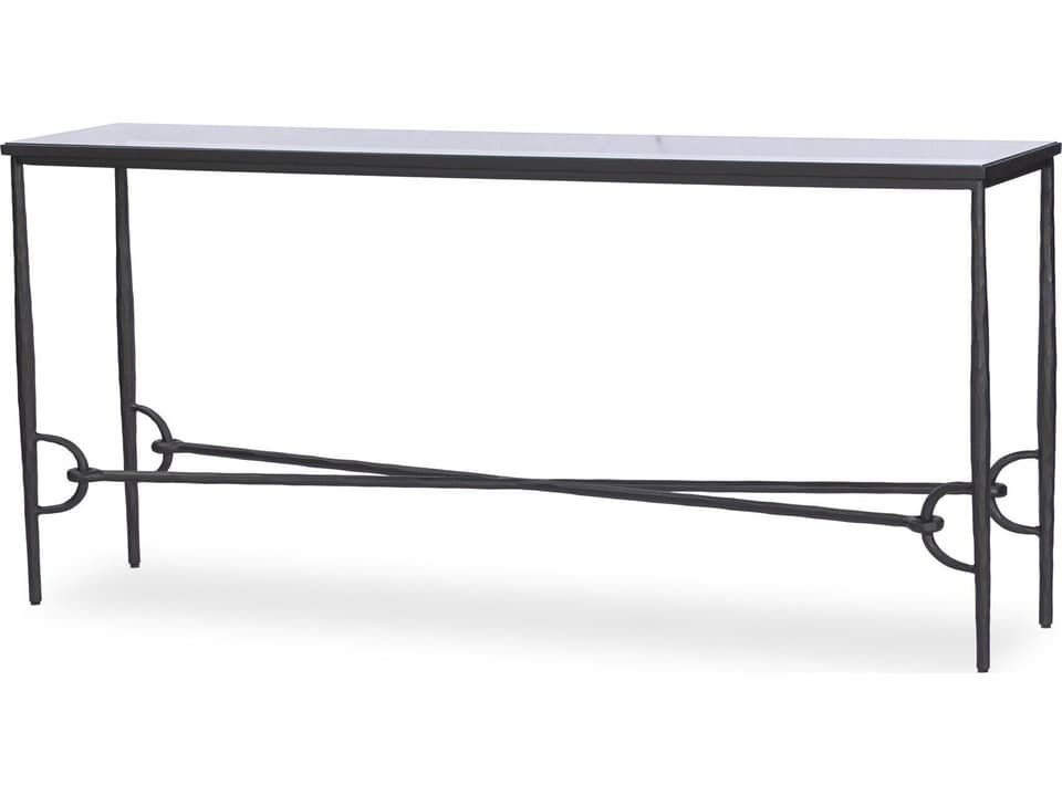 Element Rectangular Glass Console Table with Hammered Gunmetal Frame