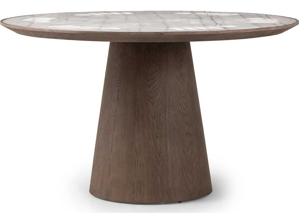 Skye Round Poker Table Weathered Dark Oak and White Marble