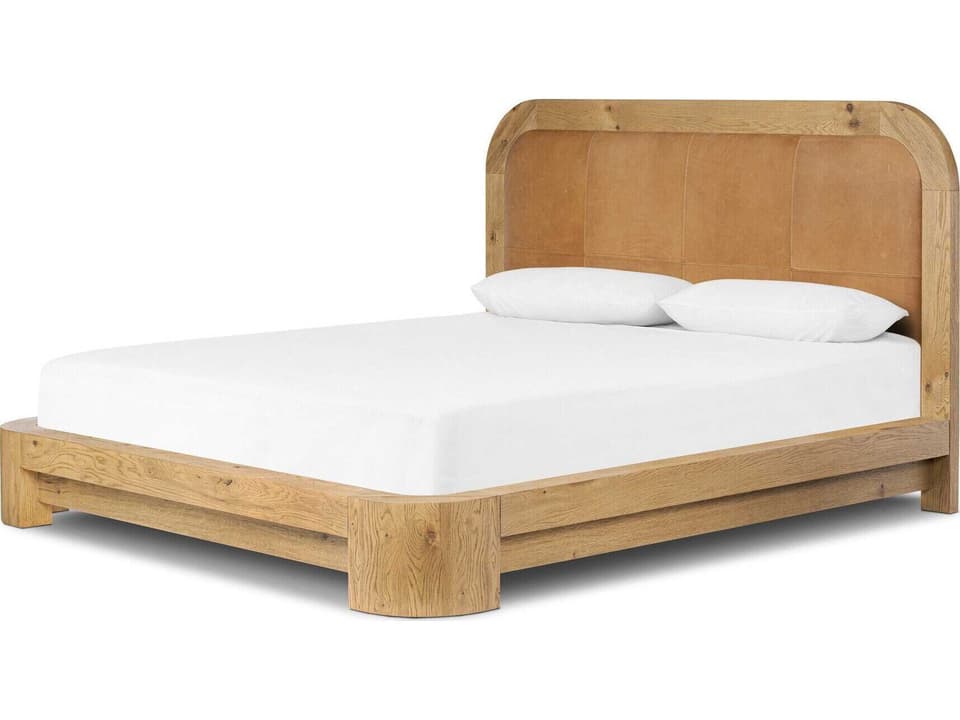 Rane King Bed with Heirloom Sienna Oak and Top-Grain Leather Headboard
