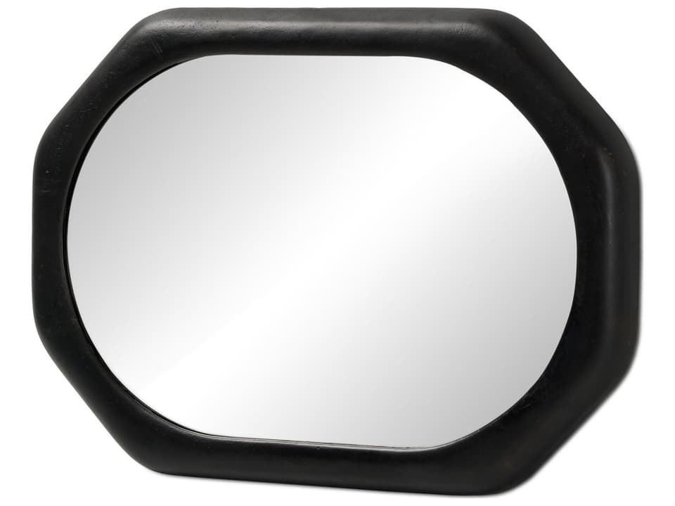 Brystol Octagonal Wall Mirror in Black Antique Cast Aluminum