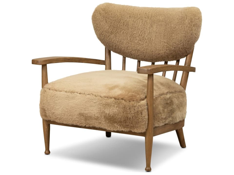Berman Marisol Upholstered Accent Chair in Desert Shearling and Amber Oak