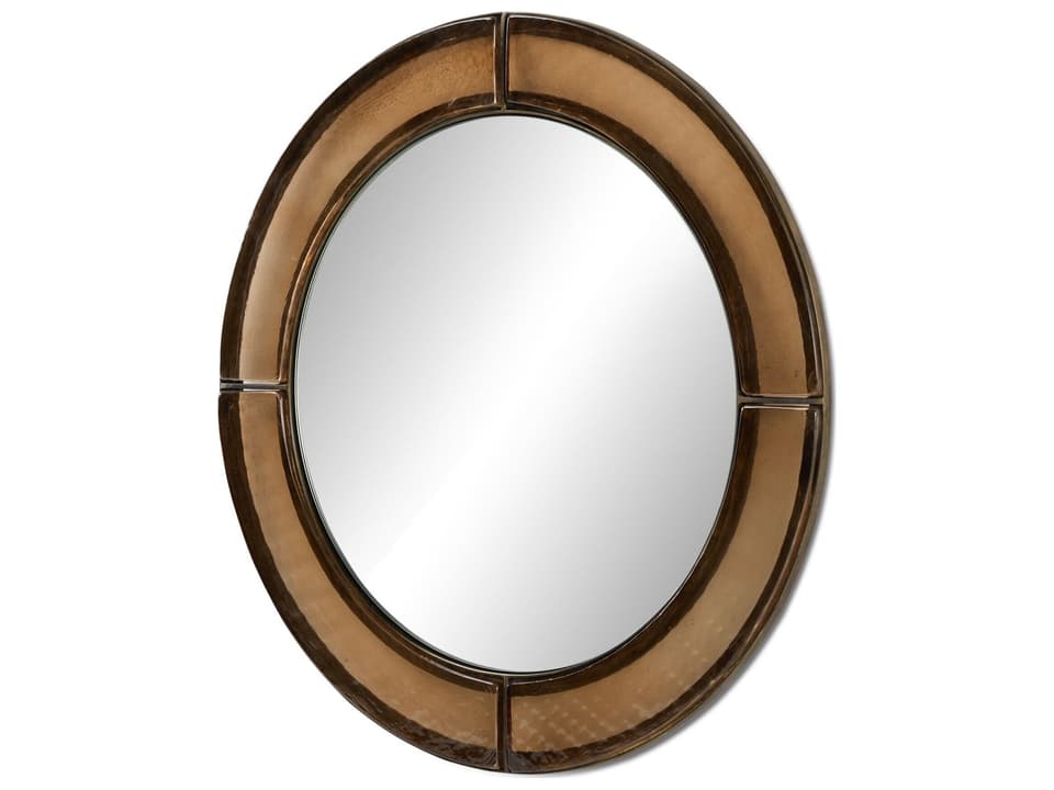 Ayano Round Wall Mirror in Smoked Brown Cast Glass and Brushed Iron