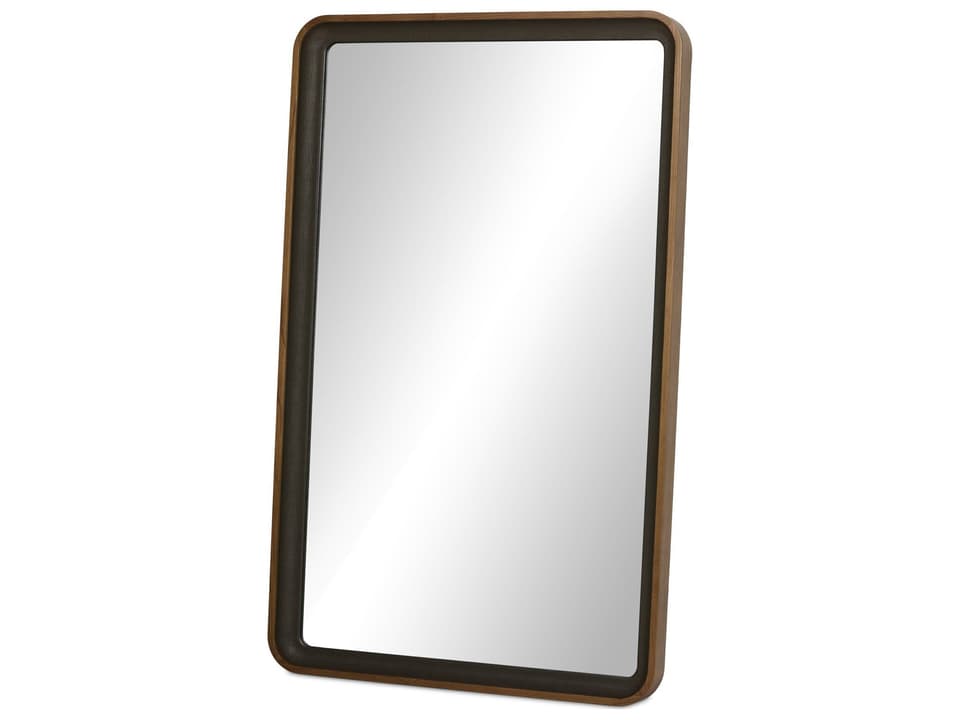 Callahan Arno Grand Floor Mirror Amber Sungkai Solid with Lacquered Dark Green Linen