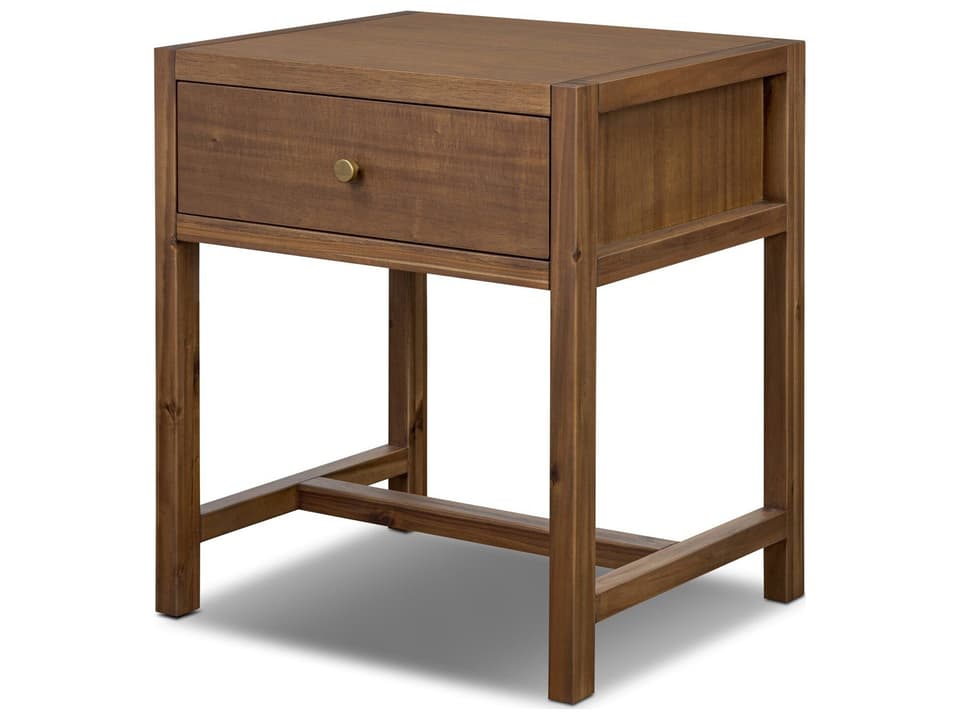 Patten 1-Drawer Brown Acacia Wood Nightstand