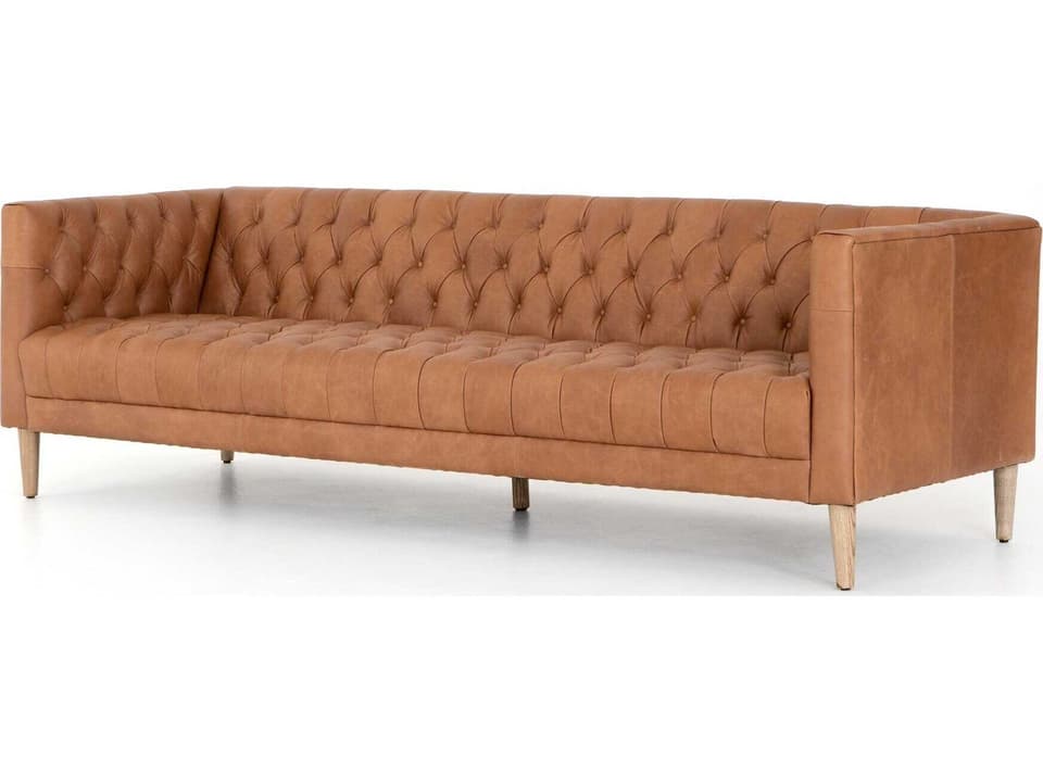 Williams 3-Seat Top-Grain Leather Sofa in Natural Washed Camel and Weathered Ash