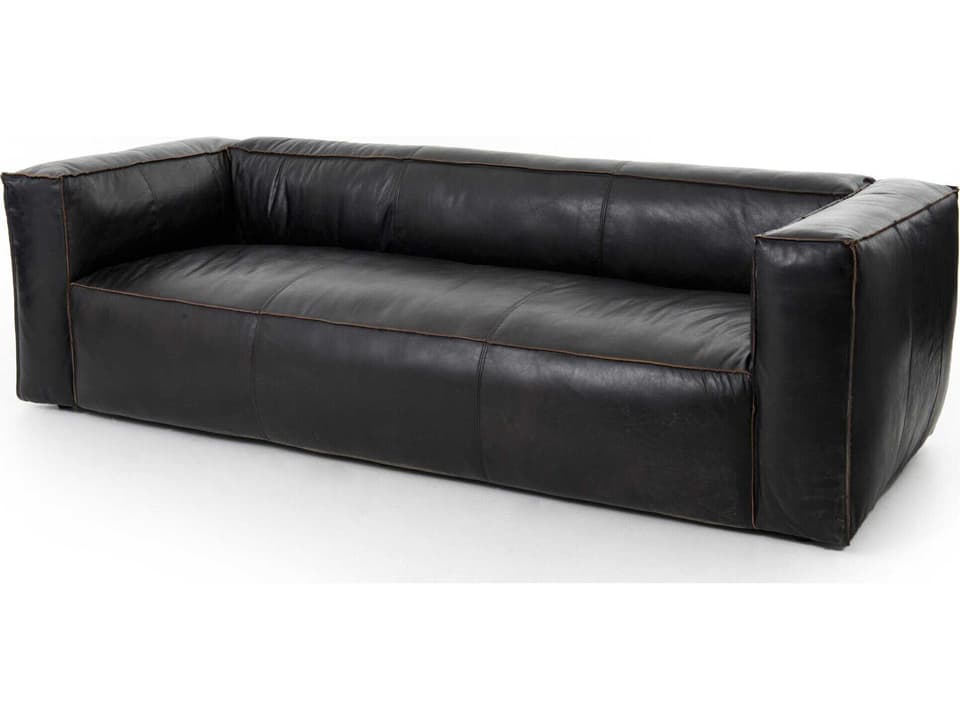 Nolita Reverse Stitch 99 Inch Top-Grain Leather Sofa in Rider Black