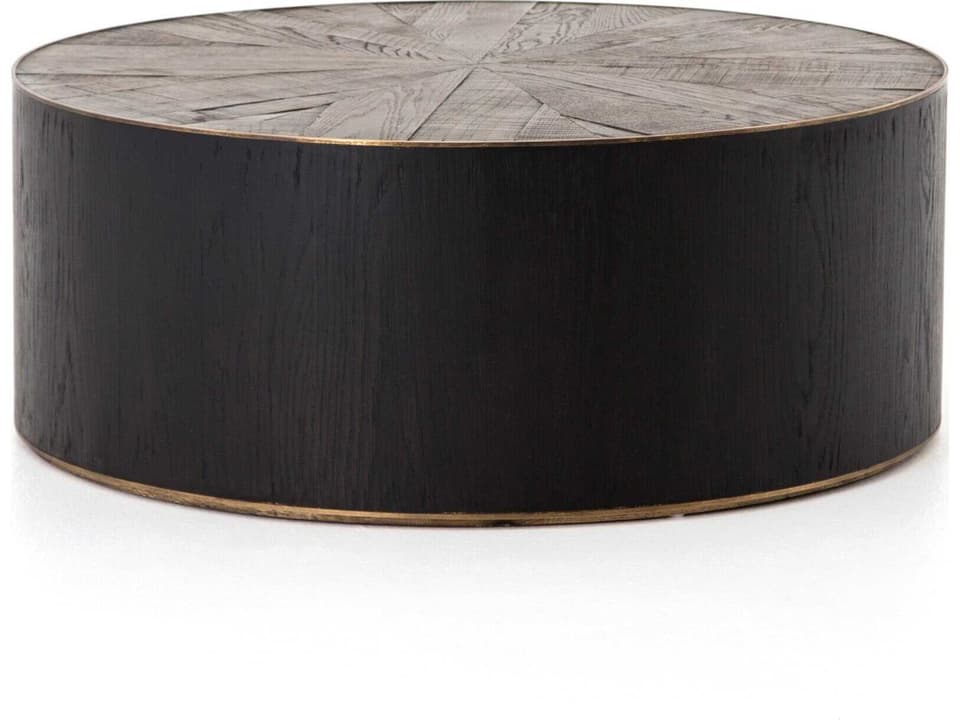 Hughes Perry Round Coffee Table in Ebony with Brass Accents