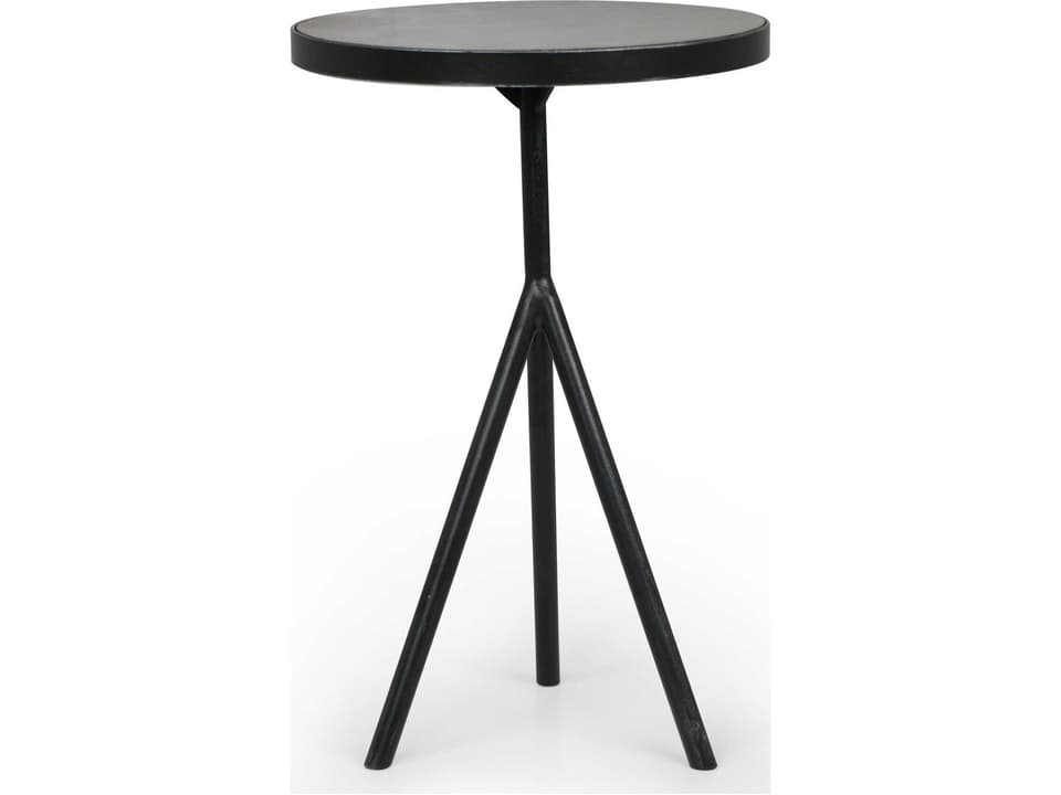 Corin Round Bluestone End Table with Powder Black Iron Base