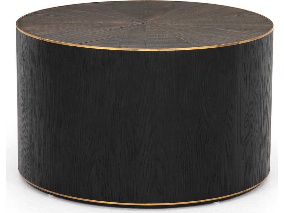 Hughes Perry Round Bunching Coffee Table in Ebony Oak and Brass
