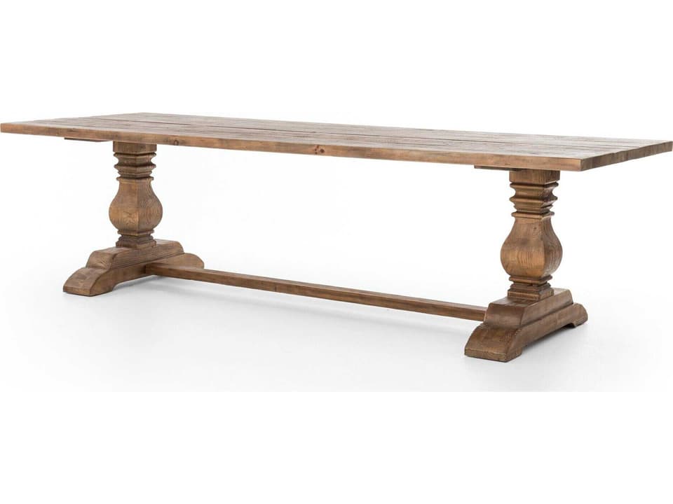 Durham 110-Inch Rectangle Dining Table in Bleached Oak with Trestle Legs