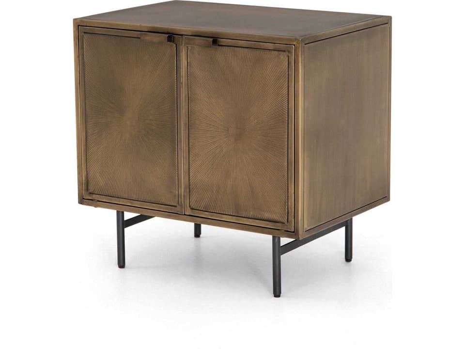 Sunburst Cabinet Nightstand in Aged Brass and Gunmetal