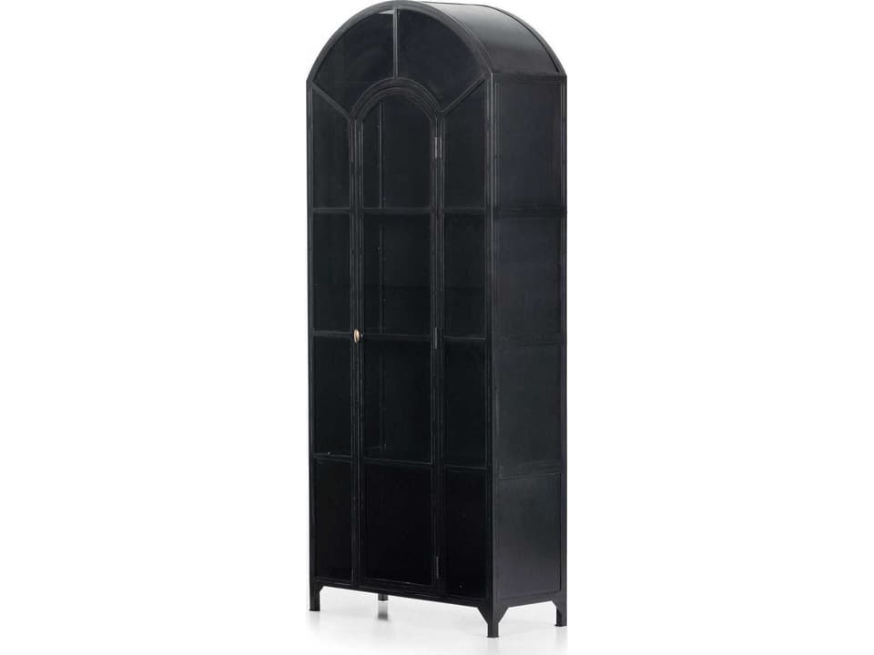 Belmont Arched Iron and Glass Display Cabinet in Matte Black