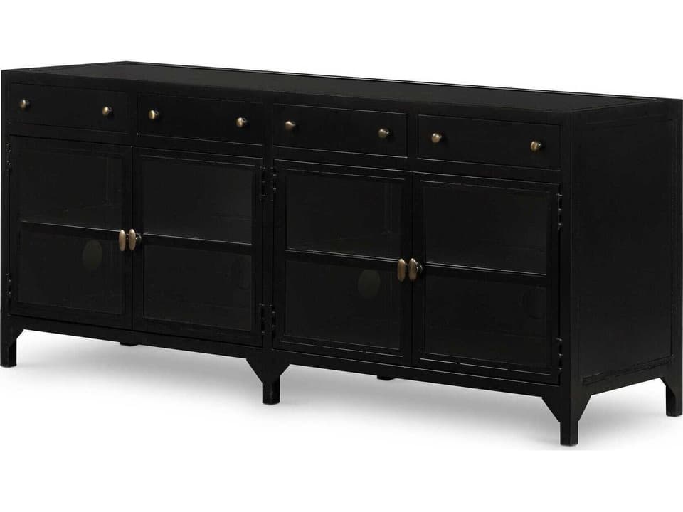 Belmont Shadow Box Media Console in Black Iron and Glass