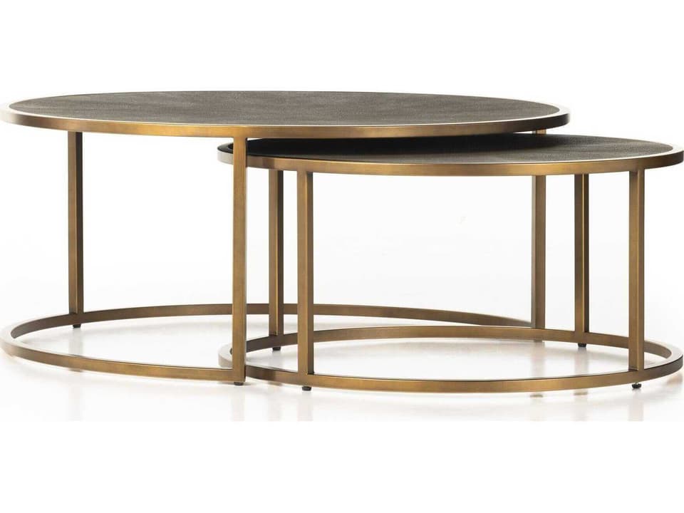 Bentley Shagreen Nesting Coffee Table in Grey and Antique Brass
