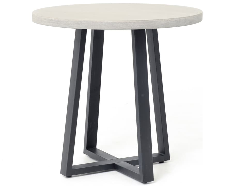 Constantine Cyrus Round Dining Table in Light Grey Polystone and Matte Black Iron