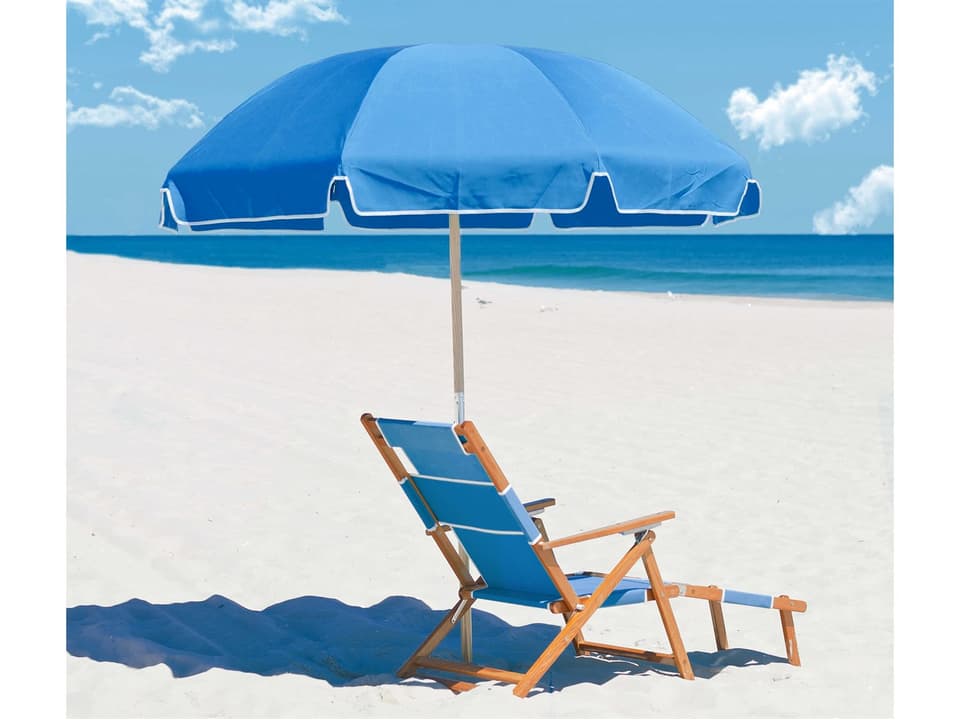 Emerald Coast 7.5 Foot Octagon Manual Lift Beach Umbrella with Ash Wood Pole