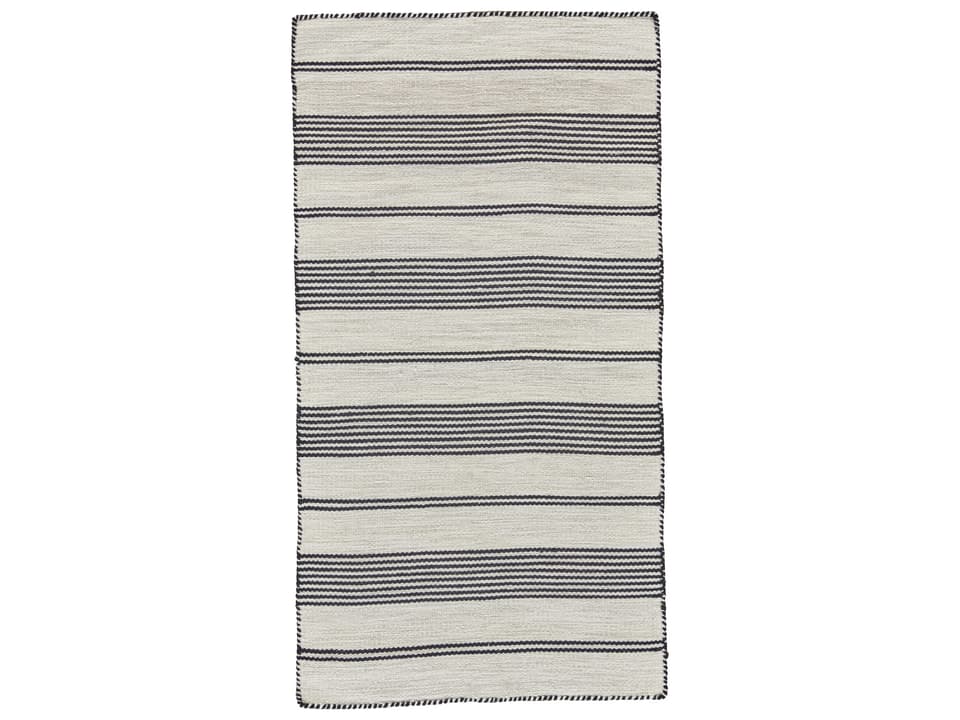 Duprine Hand Woven Striped Indoor Outdoor Area Rug in Black and White