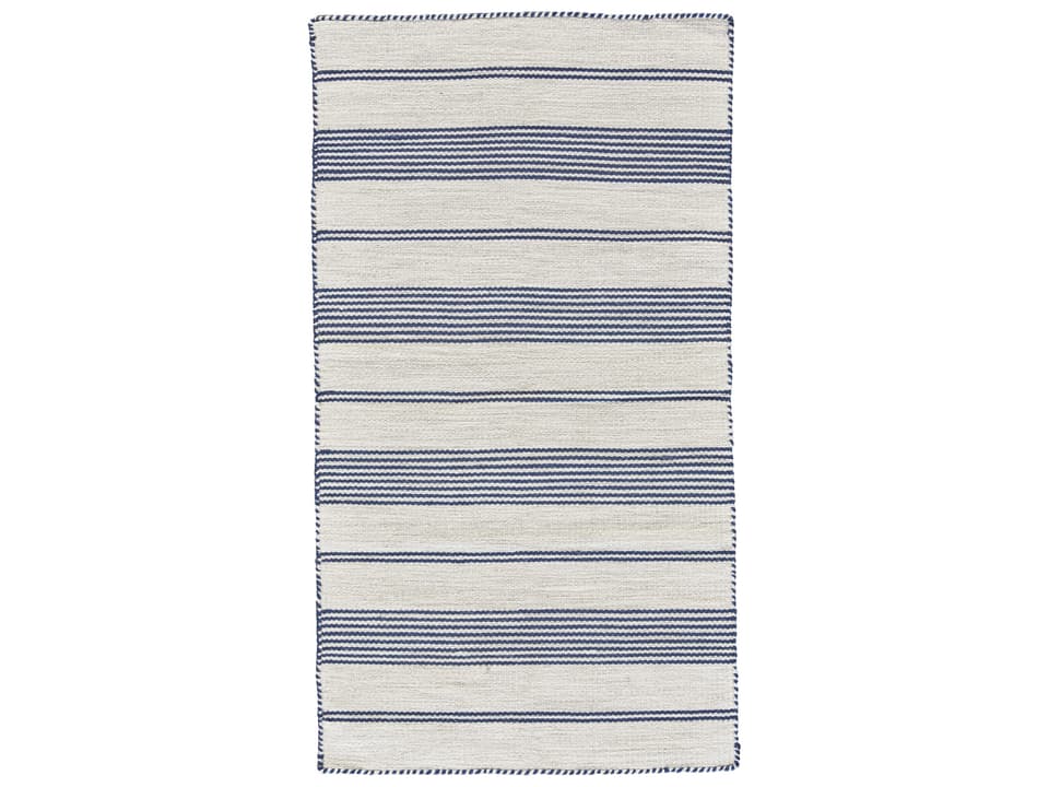 Duprine Hand Woven Striped Indoor Outdoor Area Rug in Navy