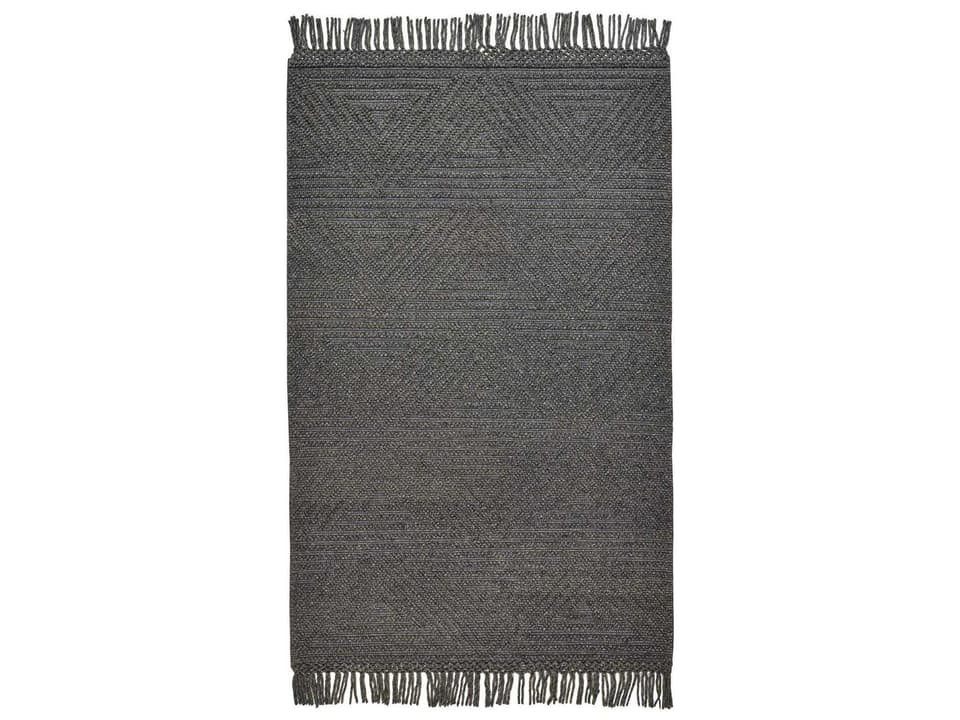 Phoenix Hand Woven Wool Blend Geometric High Low Pile Area Rug in Slate Gray
