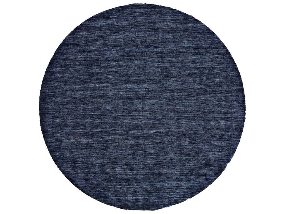 Luna Round Hand-Woven Wool Area Rug in Tonal Blue