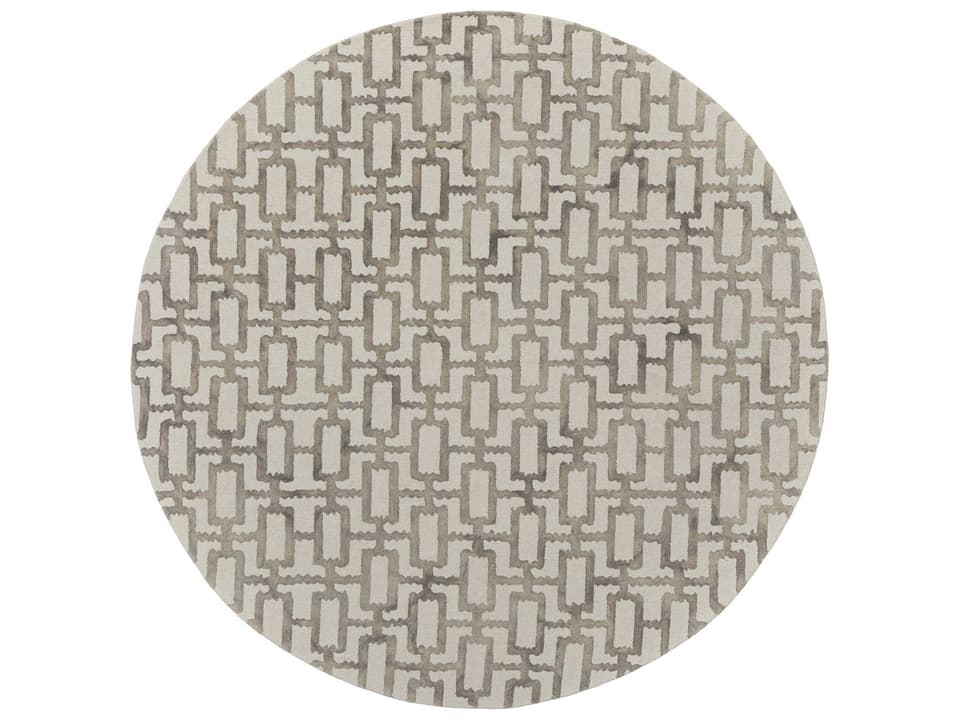 Lorrain 10 Foot Round Geometric Hand-Tufted Wool Area Rug in Ivory Taupe