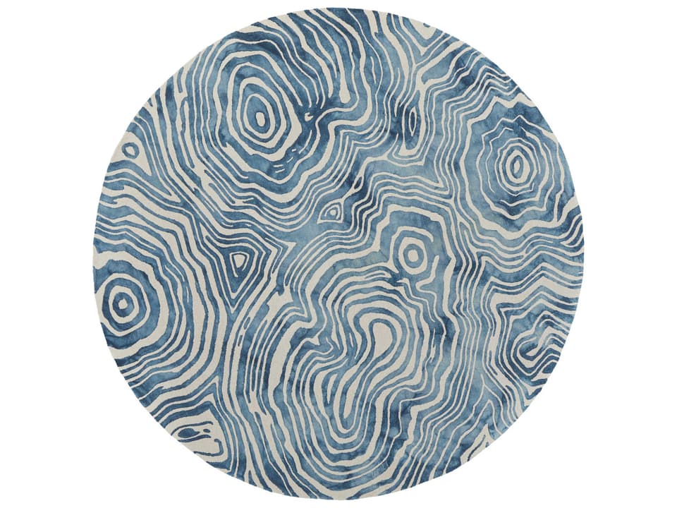 Lorrain Geometric Area Rug in Blue and Ivory