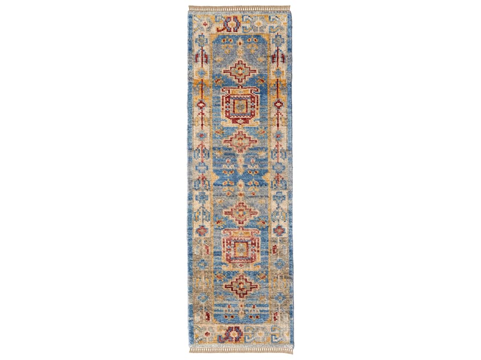 Fillmore Bordered Traditional Wool Blend Runner Rug in Blue Multi