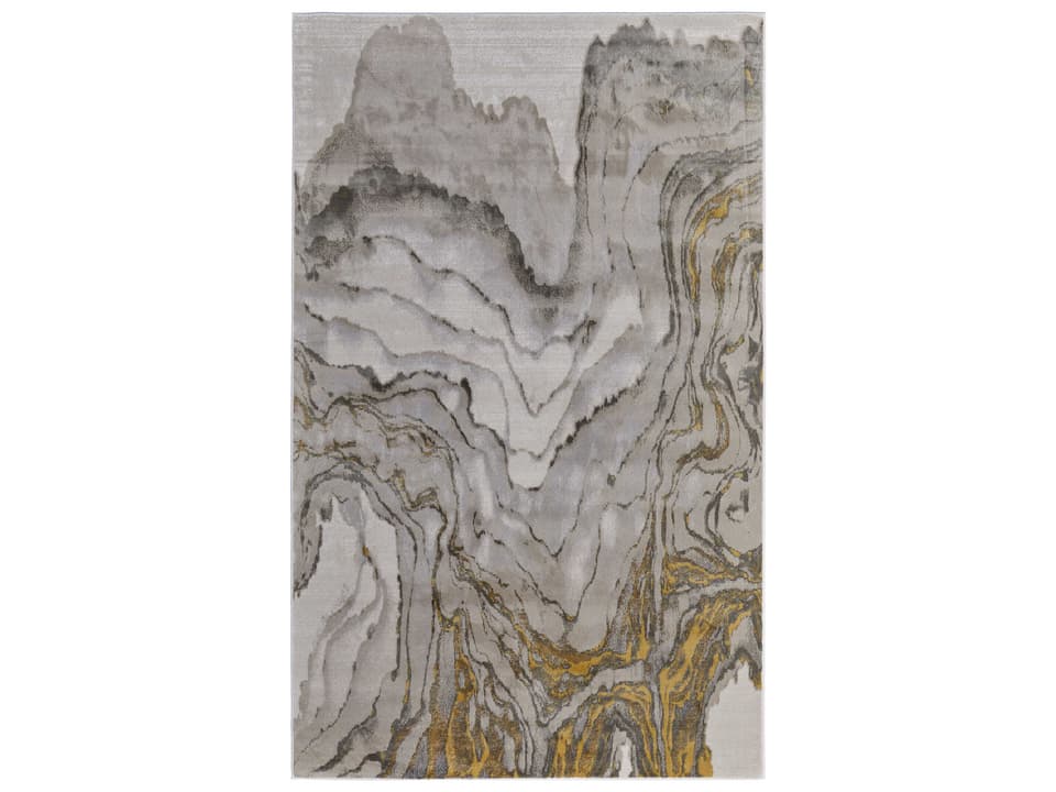 Waldor Collection Modern Abstract Area Rug in Gold Ivory Gray
