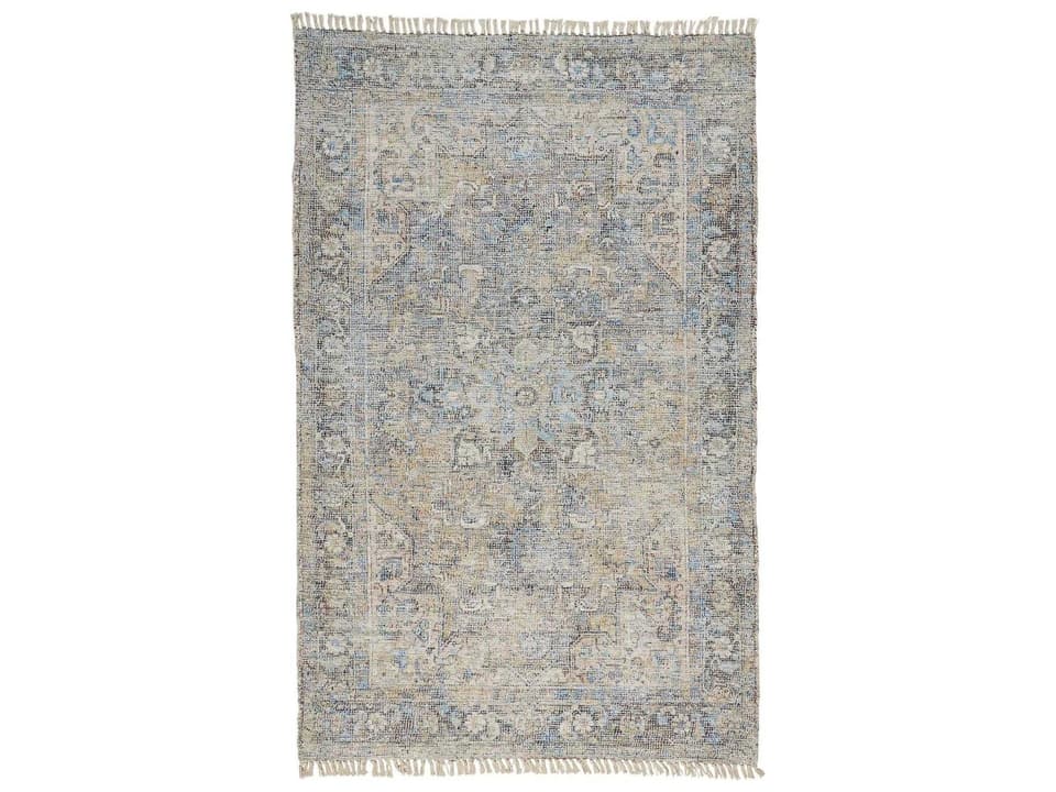 Feizy Caldwell Handwoven Wool Viscose Beige Multi Area Rug with Distressed Medallion Pattern