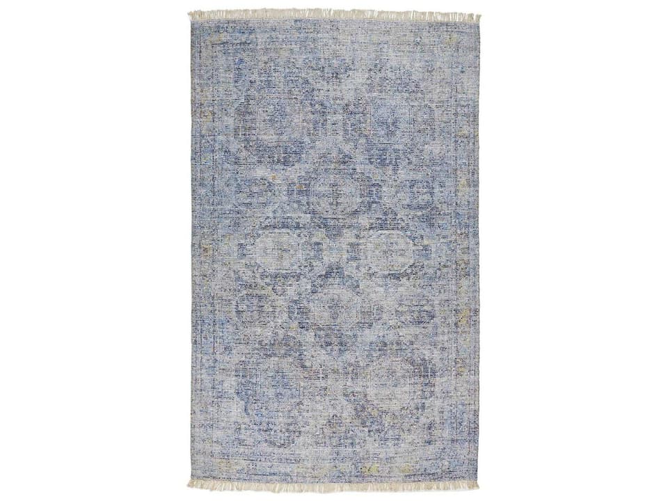 Caldwell Hand Woven Wool Viscose Area Rug in Blue and Ivory