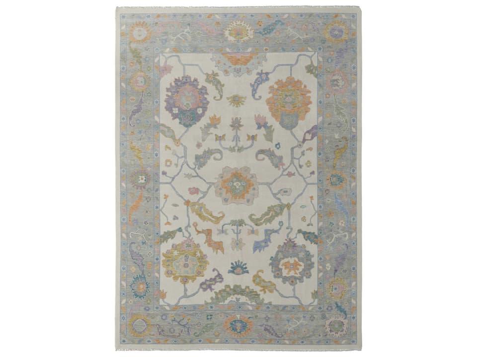 Karina Bordered Area Rug with Hand-Knotted Wool Construction