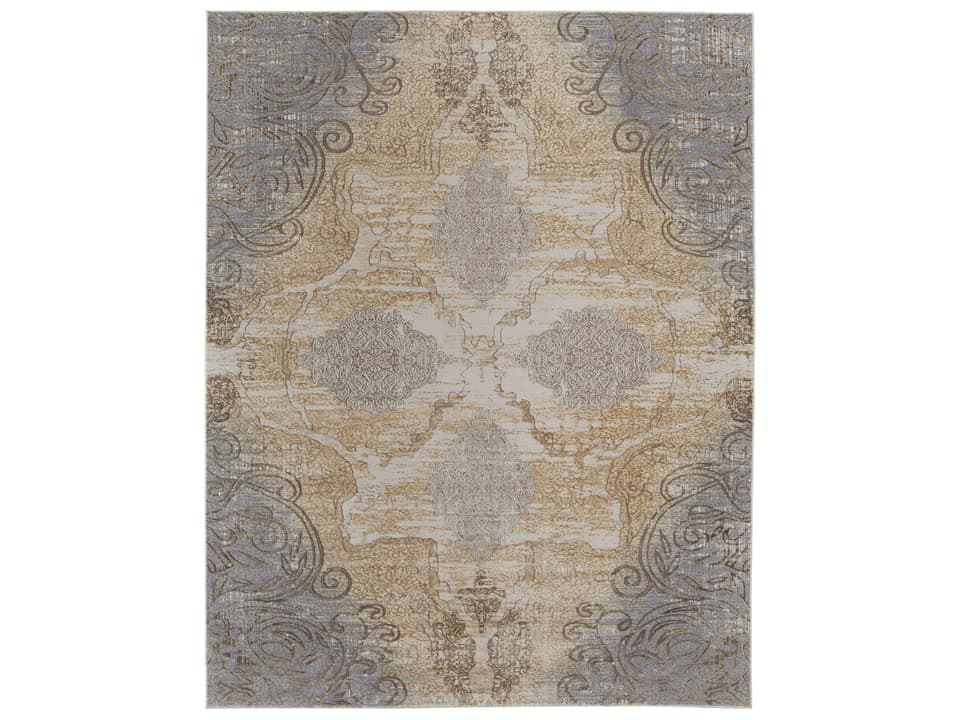 Celene Floral Medallion Area Rug in Silver Tan Gray