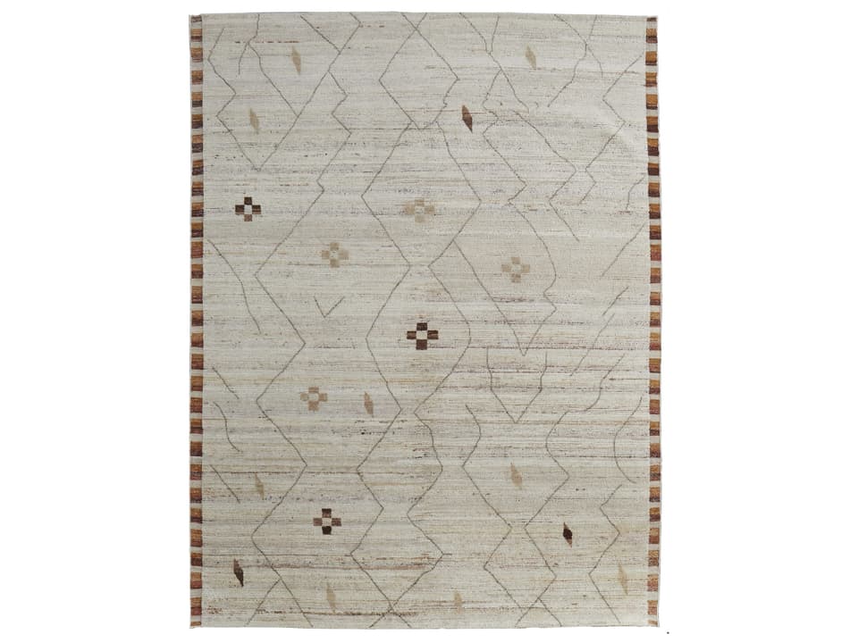 Kasbah Hand-Knotted Wool Area Rug in Ivory Tan Orange Multi