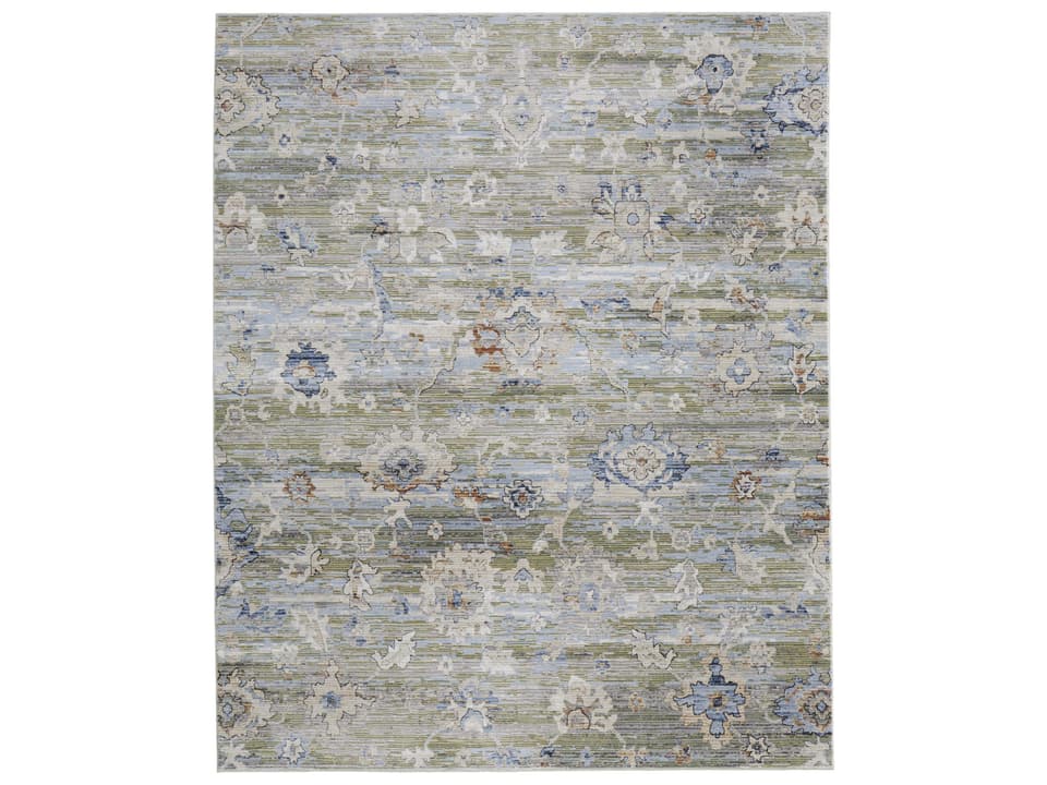 Feizy Melrose Transitional Floral Area Rug in Green Ivory Blue
