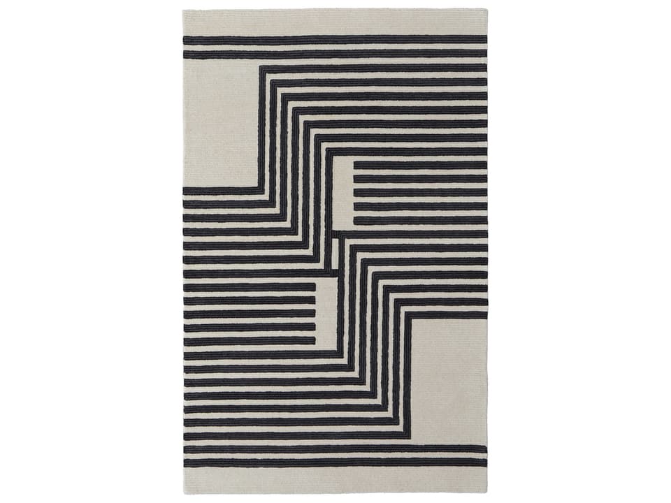 Maguire Geometric Wool Blend Area Rug in Gray Ivory Black