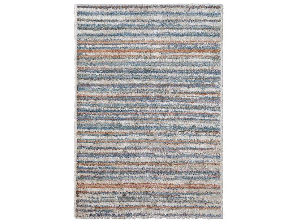 Mynka Shag Striped Area Rug Ivory Blue Orange