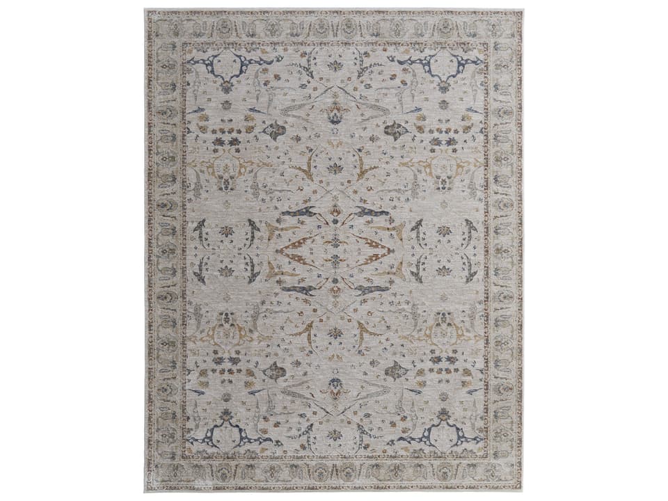 Pasha Bordered Area Rug in Ivory Blue Red