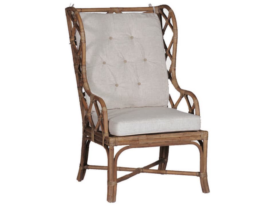 Watson Upholstered Rattan Accent Chair with Beige Linen Cushions