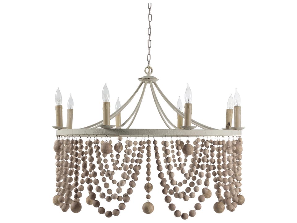 8-Light Madeleine Chandelier in Plaster and Beige Washed Wood